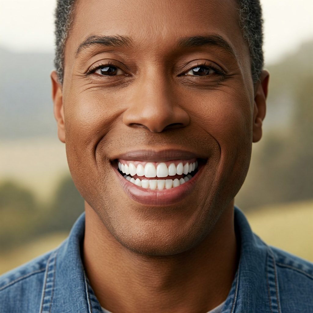 Man smiling with a denture
